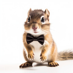 Obraz premium Adorable Cute Baby Chipmunk Animal in a Bow Tie Close Up Portrait Generative AI on White Background