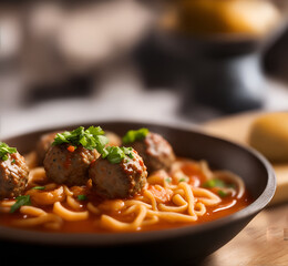 Meatballs that look delicious against a blurred background, AI generated