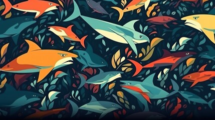 Shark. Ocean Pattern. Shark Pattern. Seamless Shark Pattern. Underwater Life. Made With Generative AI.