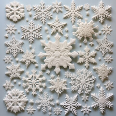 snowflakes on a blue background, generative artificial intelligence