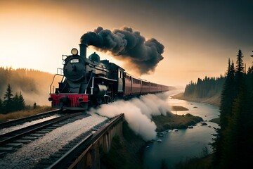 Fototapeta na wymiar Old engine train generative by ai 