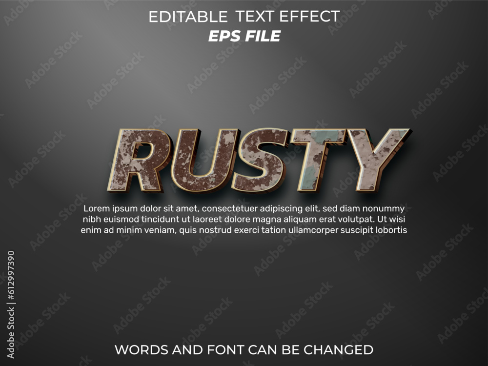 Wall mural rusty text effect, font editable, typography, 3d text. vector template