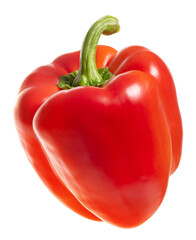 PNG. Red paprika with a green tail. Isolate on white background