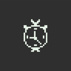 this is Time icon 1 bit style in pixel art with white color and black background ,this item good for presentations,stickers, icons, t shirt design,game asset,logo and your project