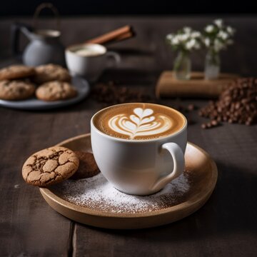 Small Cup of Flat White with Cookies