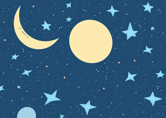 Obraz na płótnie Canvas abstract cartoon style of blue night sky with stars and moon created with generative ai technology