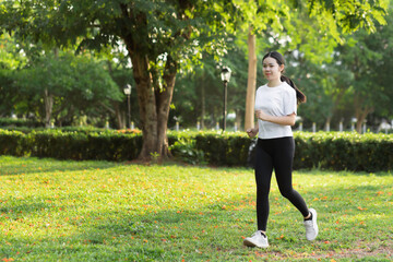 Asian young women running outdoors, healthy lifestyle, and sports concepts