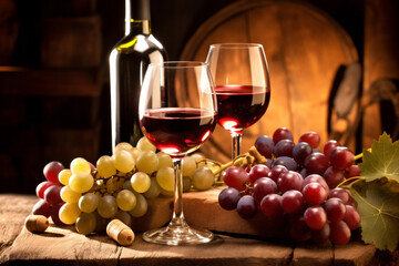 glass background bottle wine grape food beverage drink winery alcohol vintage. Generative AI.