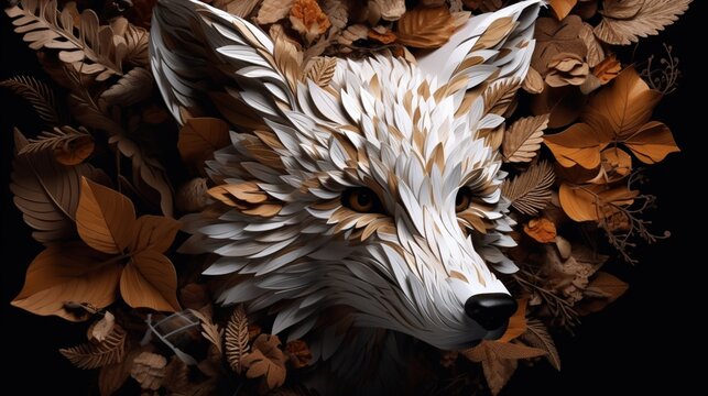 Fox animal face placed among leaves pictures AI Generated
