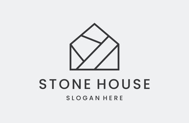 Fototapeta premium Stone House Logo Illustration Icon Vector line style .