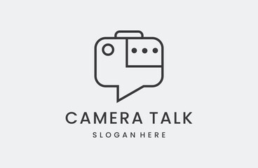 camera talk logo design vector, photography logo template line style .