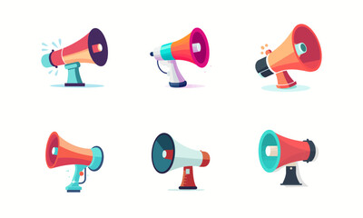 Set of megaphone icons in flat style color isolated on white background