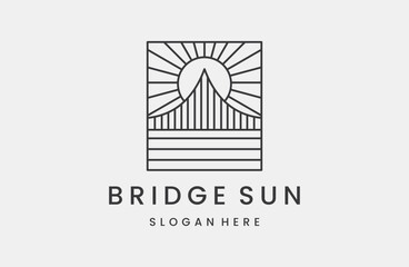 Minimalist black line art bridge logo design. Flat style trend modern brand graphic art design vector