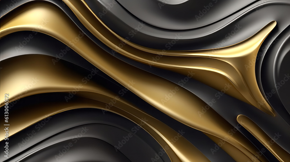 Aufkleber an artistic black and gold background with flowing waves and curves. generative ai