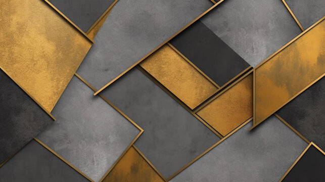 Black and gold metallic square wallpaper for elegant interior design. Generative ai