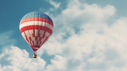 A vibrant hot air balloon soaring through the sky in patriotic colors. Generative ai