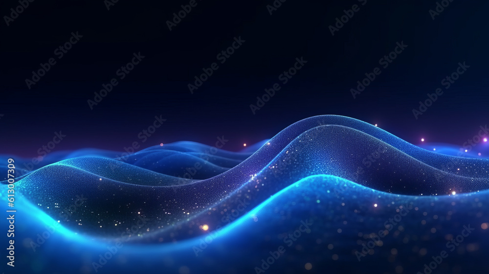 Poster a blue wave of light with stars in the background. generative ai