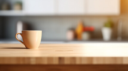 A coffee cup resting on a rustic wooden table. Generative ai