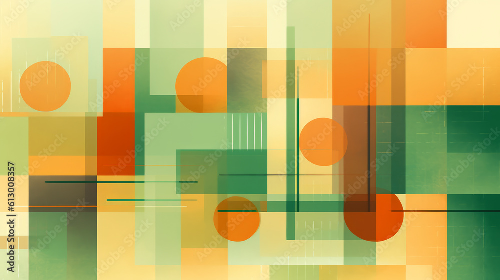 Poster A vibrant abstract background with overlapping circles in green and orange hues. Generative ai