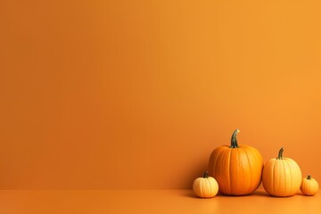 A photo of a minimalist orange Pumpkin with orange background with copy space. Generated Ai.