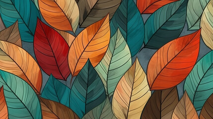 Fototapeta na wymiar Colorful autumn leaves set against a vibrant blue backdrop. Generative ai