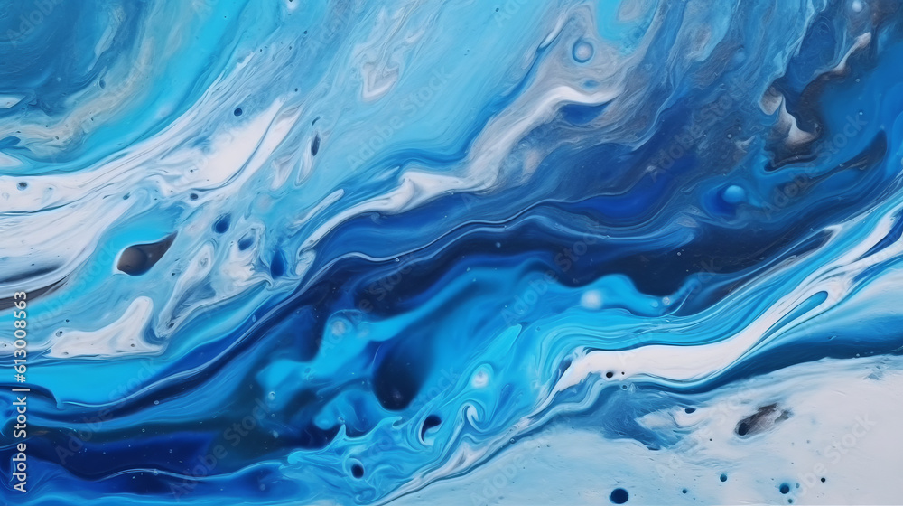 Aufkleber an abstract artwork featuring swirling blue and white bubbles. generative ai
