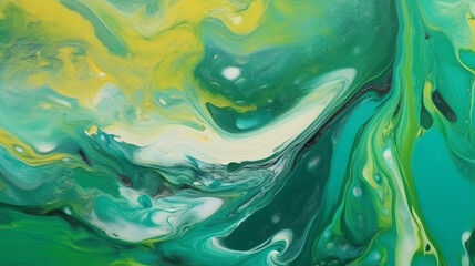 A colorful painting with prominent green and yellow hues. Generative ai