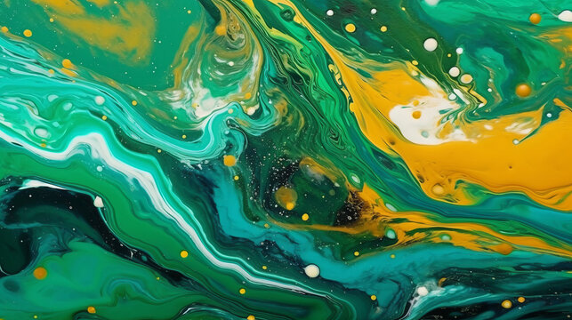 A vibrant abstract painting with green and yellow hues. Generative ai