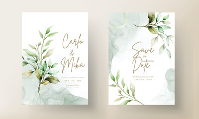 elegant watercolor leaves invitation card set