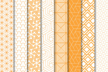 Set of seamless geometric patterns, orangeyellow color.

