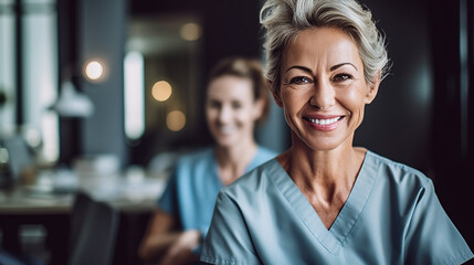 elderly nurse makes a home visit or retirement home or nursing home