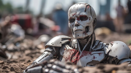 Obraz na płótnie Canvas destroyed robot war machine, humanoid android