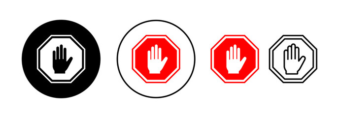 Stop icon vector for web and mobile app. stop road sign. hand stop sign and symbol. Do not enter stop red sign with hand