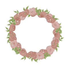 Watercolor rose wreath frame