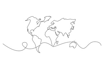 Continuous line drawing of globes earth. Globe world map icon. map silhouette for Education. Vector illustration. stock image.