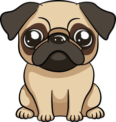 Cute pug baby dog with outline