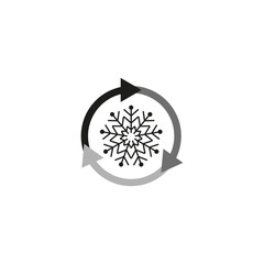 freezer control icon, auto cooling or defrost, conditioning car or house, snowflake with two rotation arrows. Vector illustration. stock image.