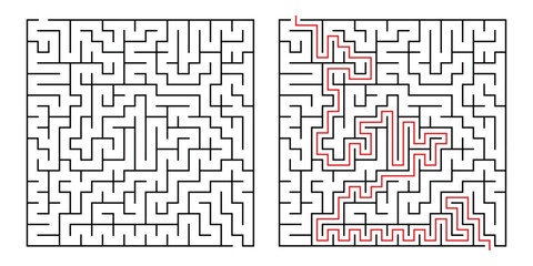 Abstract labyrinth for kids and adult on white background. Vector illustration with black square maze. Labyrinth with entry and exit 9.	