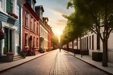 Fototapeta premium a scene of townhouses nestled in a bustling cityscape, capturing the energy and vibrancy of urban life right at the doorstep.