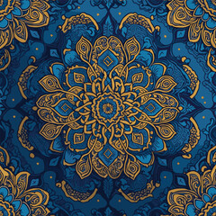 Mandala Ornamental Talavera pattern. Seamless abstract pattern from tiles. Azulejos tiles patchwork. Portuguese and Spain decor. Mediterranean porcelain pottery.
