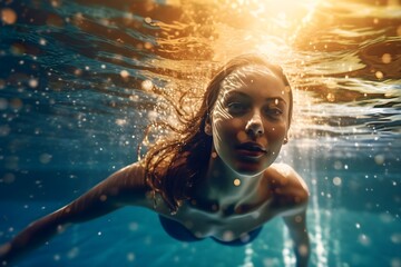 プールで泳ぐ女性　with generative ai - obrazy, fototapety, plakaty