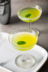 Boozy Gin Basil Smash cocktail gin, lemon juice, syrup and basil leaves