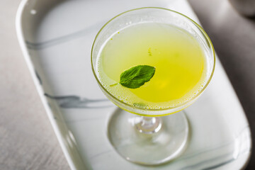 Boozy Gin Basil Smash cocktail gin, lemon juice, syrup and basil leaves