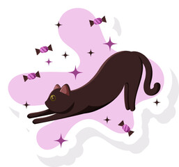 Black Cat Sticker Wriggling Vector Illustration