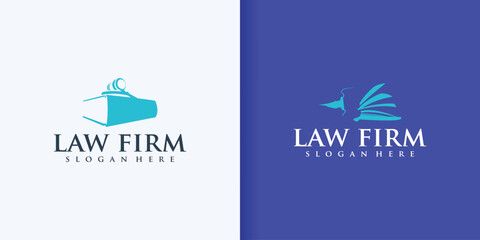 Lawyer Law firm Logo design Feather Quill symbol vector design template