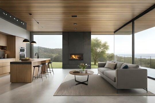 an image of a contemporary house with clean lines, minimalist design, and seamless integration between indoor and outdoor living spaces