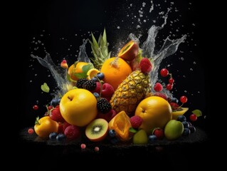 Fototapeta na wymiar Fruit splash in the air. Generative AI