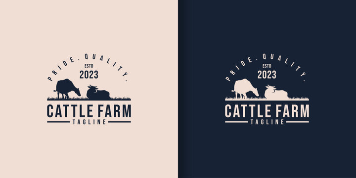 Beef, Cow logo. Fresh Beef trendy logo, emblem, poster with Cow Head. Vintage typography. Graphic emblem template for barbecue, steak house, restaurant, butcher shop and butcher shop