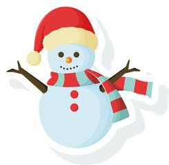 Snowman Sticker With Christmas Hat Vector Illustration