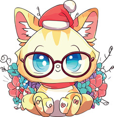 Fototapeta premium Whiskered Garden Delight: Cute Cat Flower Watercolor Illustration, Generative AI
